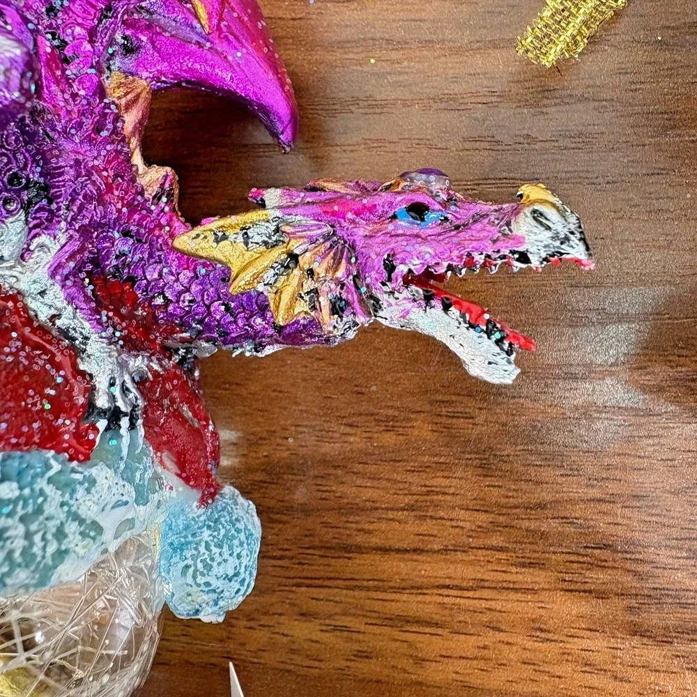 Mystical Dragons Holiday Ornaments on Crystal Ball and Resin Dragons‎ Lot of 7